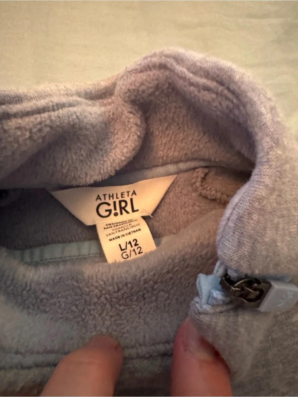 Athleta Girl Pale Blue High-Rise Leggings and zip neck sweatshirt